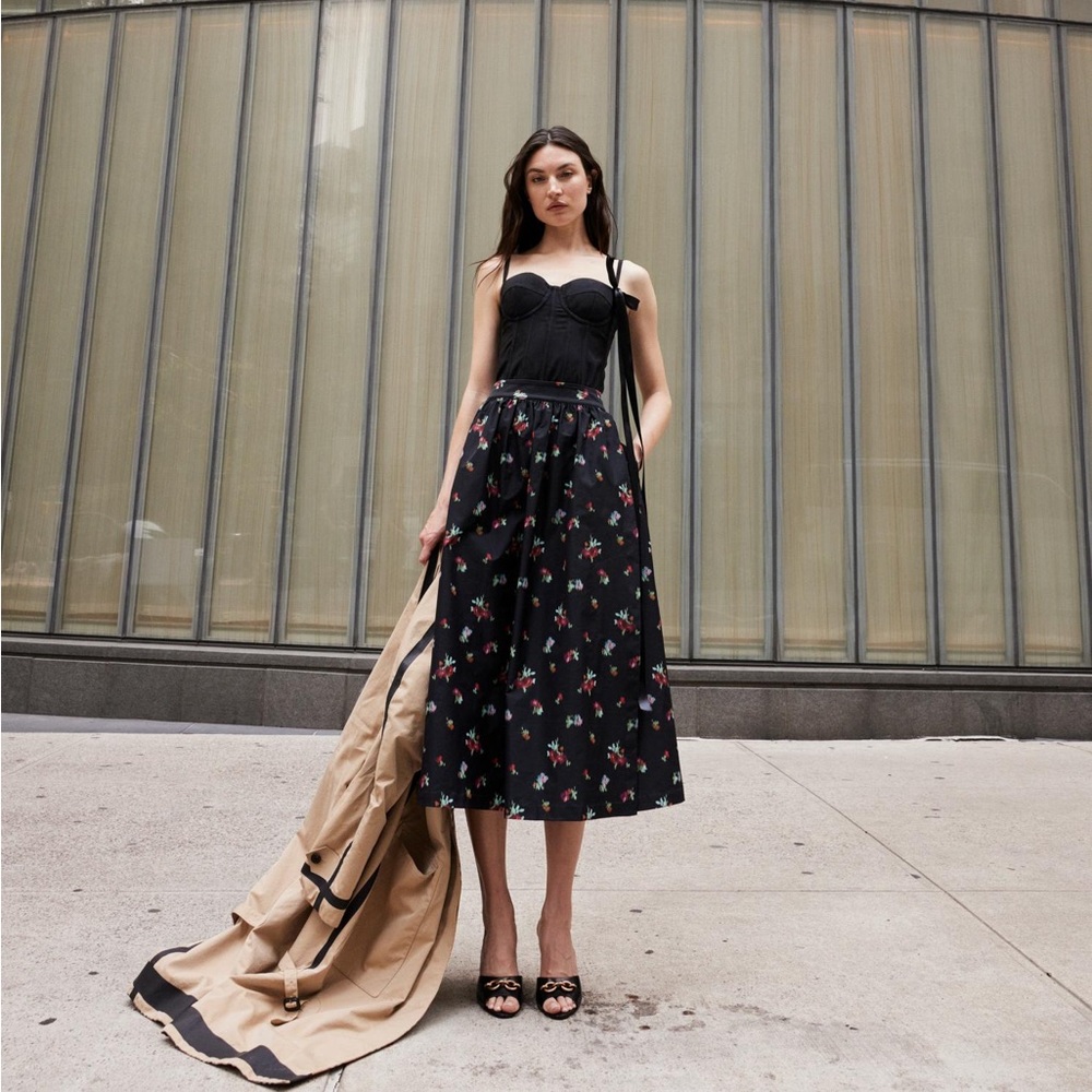 Hill House Taffeta Black Floral/Ikat Krista Skirt— Womens Small